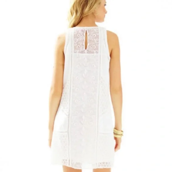 Lilly Pulitzer Ginny Shift Dress White XS Sleeveless Lace Cotton Embroidered - Picture 2 of 15